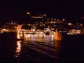 Aerial night shot of Nafpaktos port close