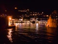 Aerial night shot of Nafpaktos port close