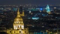 Aerial Night timelapse view of Paris City and Les Invalides shot on the top of Eiffel Tower Royalty Free Stock Photo