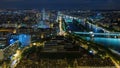 Aerial Night timelapse view of Paris City and Seine river shot on the top of Eiffel Tower Royalty Free Stock Photo