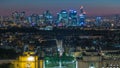 Aerial Night timelapse view of Paris City and Seine river shot on the top of Eiffel Tower Royalty Free Stock Photo