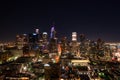 Aerial Night View Of Big City Skyscrapers In Los Angeles