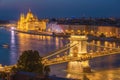 Aerial night view of Budapest, capital city of Hungary