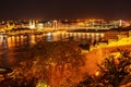 Aerial night view of Budapest, capital city of Hungary