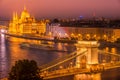 Aerial night view of Budapest, Hungary in the sunset Royalty Free Stock Photo