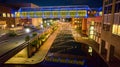 Aerial Night View of Canal with Pedestrian Bridge in Urban Indianapolis Royalty Free Stock Photo