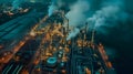 Aerial Night View of Chemical Refinery in Dreamy Atmospheric Style