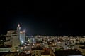 Aerial night view of the church of Cadaques, on the Costa Brava