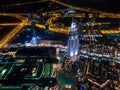 Aerial night view of downtown Dubai from Burj Khalifa