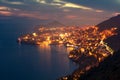 Aerial night view of Dubrovnik city. Great summer sunset in Croatia, Europe. Beautiful world of Mediterranean countries. Traveling Royalty Free Stock Photo