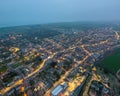 Aerial night view of the famous travel destination, Swanage, Dorset, South West England. blue hour winter Royalty Free Stock Photo