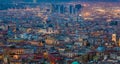 Aerial night view of glowing streets of Naples, Italy. Naples has one of biggest historical city centres in world