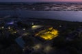 Aerial night view of the industrial area along the coast of Port Royal, South Carolina Royalty Free Stock Photo