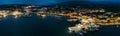 Aerial night view of Killybegs, the most important fishing harbour town in Ireland, County Donegal