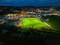 Aerial night view of the Leckview Park stadium in Letterkenny, County Donegal, Ireland