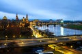 Aerial night view at main illuminated landmarks in the city of Dresden, Germany Royalty Free Stock Photo