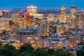 Aerial night view of Montreal downtown cityscape from Royal Mountain Royalty Free Stock Photo