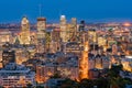 Aerial night view of Montreal downtown cityscape from Royal Mountain Royalty Free Stock Photo