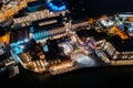 Aerial night view of Waterfront area in Port Louis, Capital of Mauritius Royalty Free Stock Photo