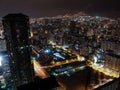 Aerial night view of one of the Central Park towers in the city of Caracas, Venezuela