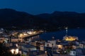 Aerial night view on Palaiochora town, south part of Crete island, Greece Royalty Free Stock Photo