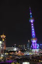 Aerial night view of shanghai pudong, oriental pearl tower Royalty Free Stock Photo