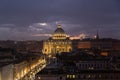 Aerial night view of St. Peters Basilica, Rome, Italy