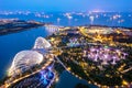 Aerial night view of The Supertree Grove at Gardens near Marina Bay. Royalty Free Stock Photo