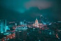 Aerial Night View to Moscow City and Hotel Ukraine from New Arbat, Russia. Royalty Free Stock Photo