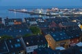 Aerial night view Helgoland with view at harbor and northsea