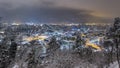 Aerial night view during winter in the city of Graz