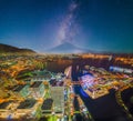 Aerial night view of Yokohama Cityscape and bay at Minato Mirai