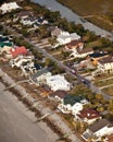 Aerial of oceanfront homes Royalty Free Stock Photo