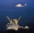 Aerial Offshore Australia a helicopter circles to land on West Tuna Platform.