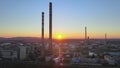 Aerial: Oil petrochemical industrial site during sunset Royalty Free Stock Photo