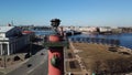 Aerial of an Old Saint Petersburg buildings and Rostral Columns, Russia, travelling and tourism concept. Stock footage