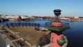Aerial of an Old Saint Petersburg buildings and Rostral Columns, Russia, travelling and tourism concept. Stock footage