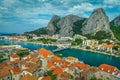 Aerial Omis cityscape with gorge and Cetina river, Dalmatia, Croatia Royalty Free Stock Photo