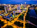 Aerial Over Austin Texas Night Cityscape Over Town Lake Bridges Urban Capital Cities Colorful Cityscape Royalty Free Stock Photo