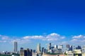 Aerial over city buildings and streets in central Tokyo Japan copy space top for promotional text or advertisement. Elevate view Royalty Free Stock Photo