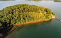 Aerial over lake hartwell south carolina and georgia line at sunset Royalty Free Stock Photo