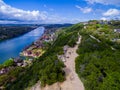 Aerial Over Mount Bonnell on a nice Summer Day overlooking Hill Top Trail Royalty Free Stock Photo