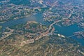 Aerial over Stockholm Essingeleden Traneberg bridge