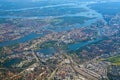 Aerial over Stockholm Sodermalm Old Town island and Djurgarden