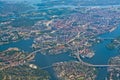 Aerial over Stockholm Sodermalm Old Town island Essingeleden Dju