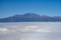 Aerial overcloud view on Tenerife island from airplane