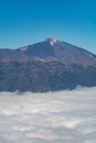 Aerial overcloud view on Tenerife island from airplane