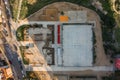 Aerial overhead drone photo of basketball field near MUHBA Turo de la Rovira