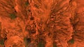 AERIAL. Overhead drone shot of Red Canyon rocks in Mui Ne, Vietnam. Abstract orange background for text or title
