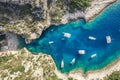 Aerial overhead drone shot of Stiniva covert cove beach in Adriatic sea on Vis Island in Croatia in summer Royalty Free Stock Photo